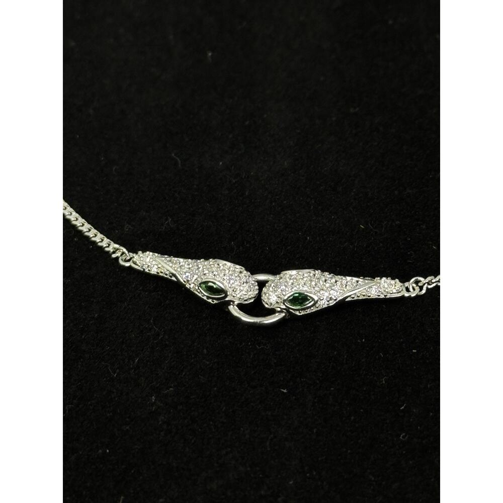 Pulsera Finita Con diseño De 2 Serpientes Con Ojos Color Verde Silver 925 8 Inch - Picture 2 of 3